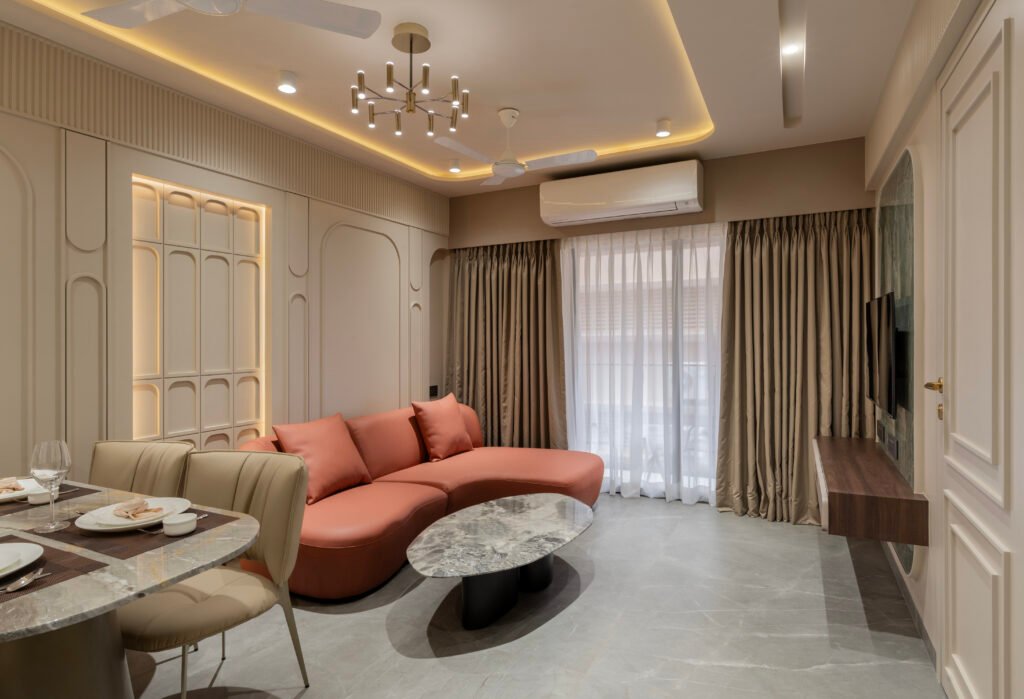 Elegant living area with modern décor in a luxury serviced apartment in Mumbai