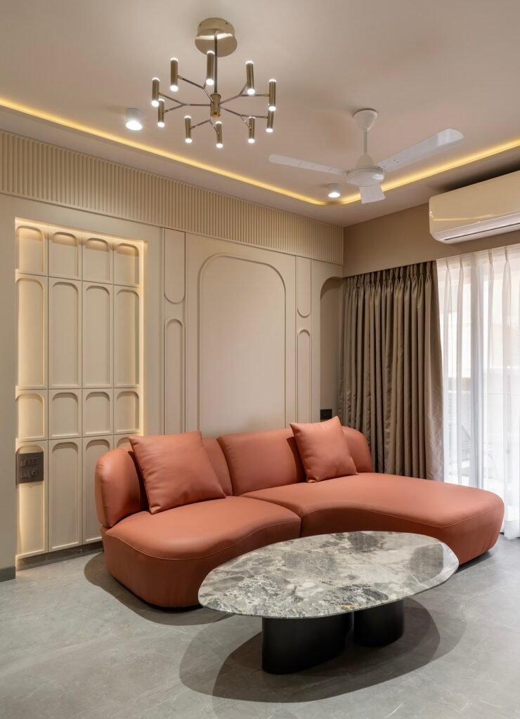 Elegant living area with modern décor in a luxury serviced apartment in Mumbai