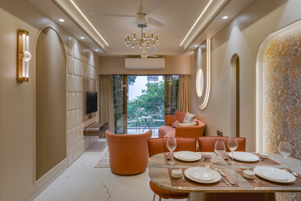 Elegant living area with modern décor in a luxury serviced apartment in Mumbai