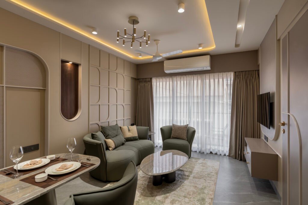 Elegant living area with modern décor in a luxury serviced apartment in Mumbai