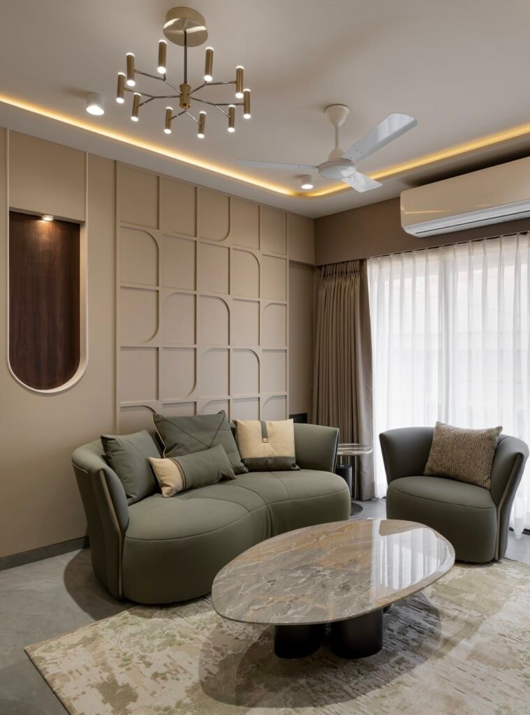 Elegant living area with modern décor in a luxury serviced apartment in Mumbai