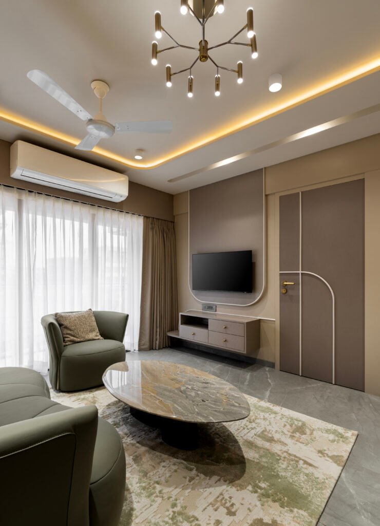 Elegant living area with modern décor in a luxury serviced apartment in Mumbai