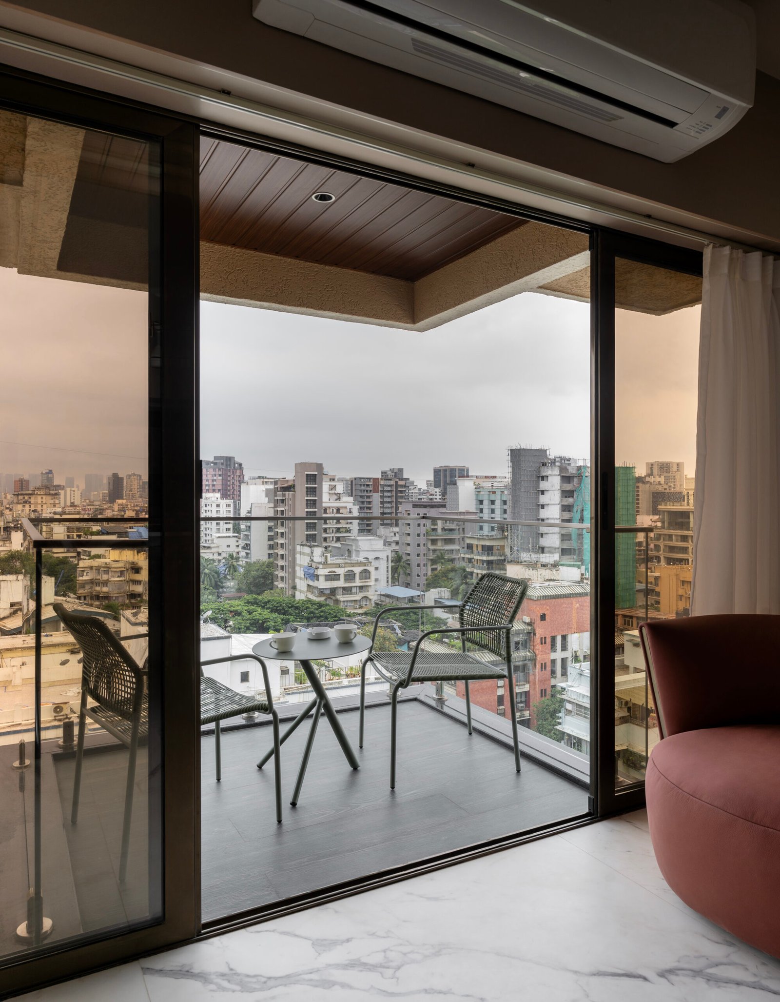 Private balcony with city views in luxury serviced apartment in Mumbai